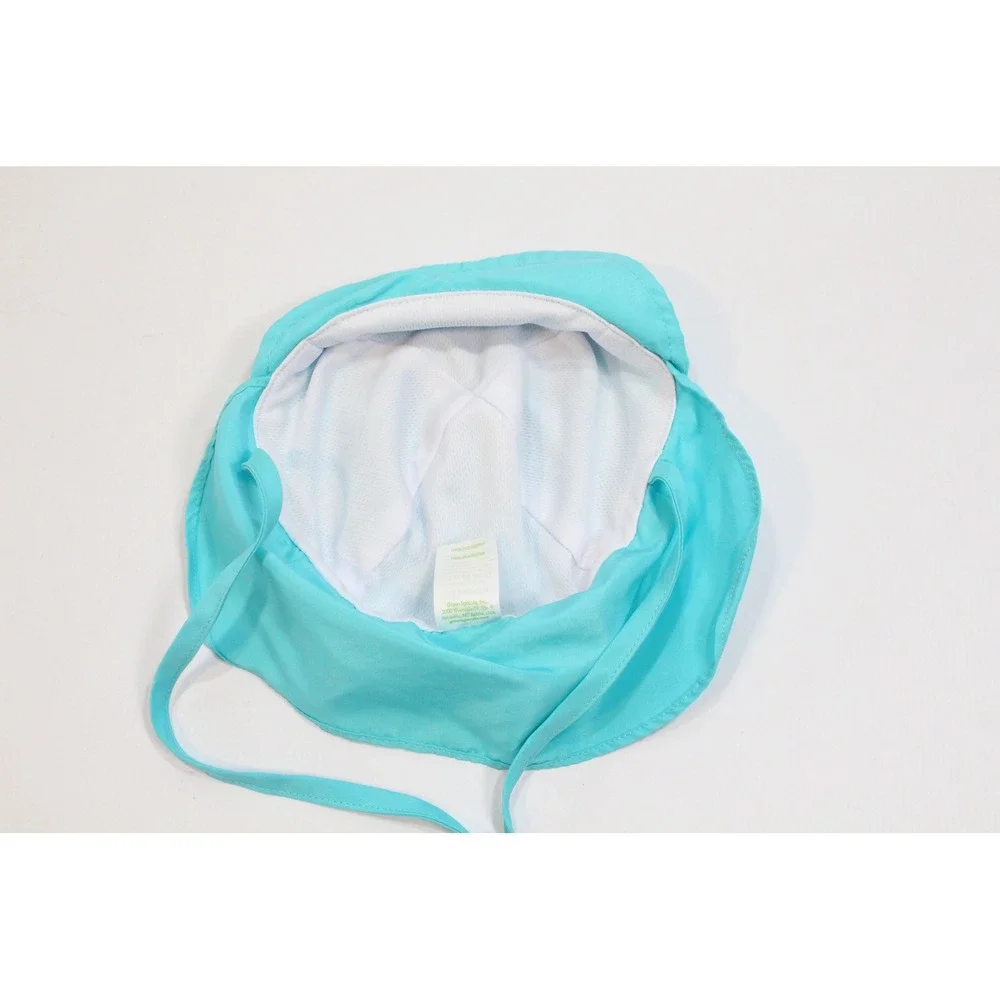 Green Sprouts Baby Sun Hat Aqua Blue Neck Flap Adjustable 0-6 Months